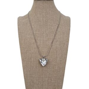 Chic Silver Necklace with Triangle Double Faced Faceted Crystal Pendant